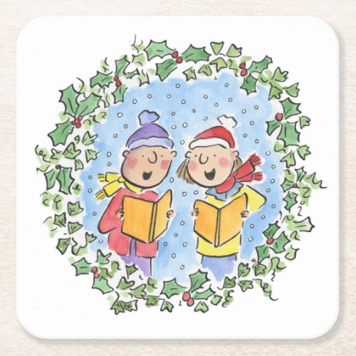 The Holly and The Ivy Square Paper Coaster