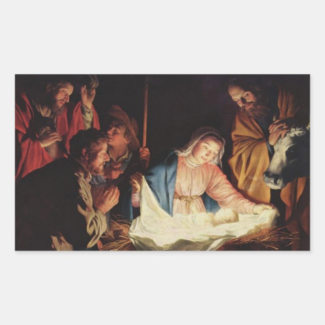 The Holy Family and the Three Wise Men Rectangular Sticker (Front)