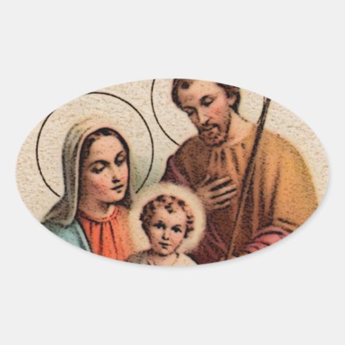 The Holy Family _ Jesus Mary and Joseph Oval Sticker