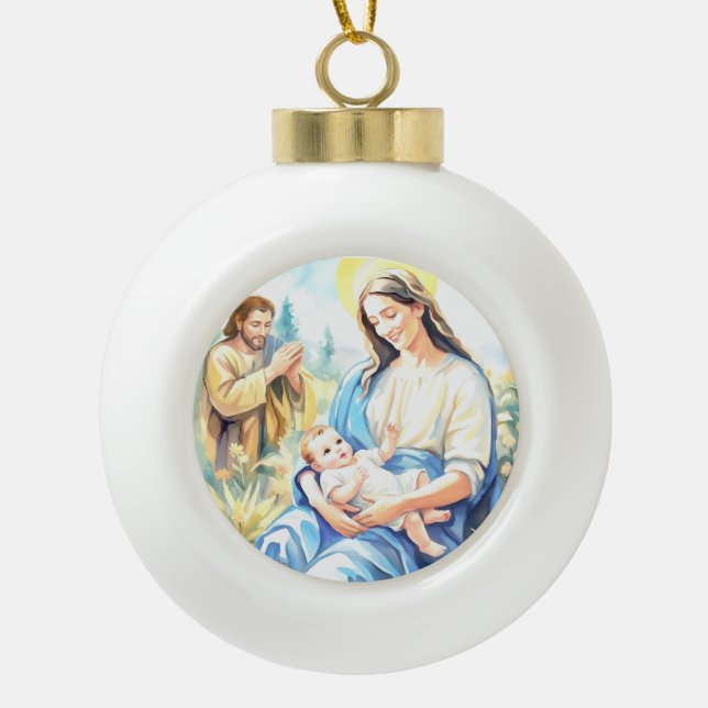 The Holy Family - Nativity Ceramic Ball Christmas Ornament (Front)