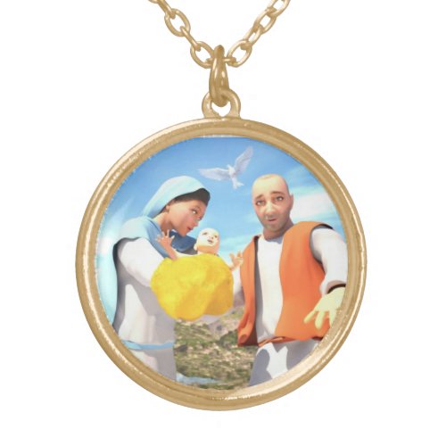 The Holy Family _ Nativity   Gold Plated Necklace