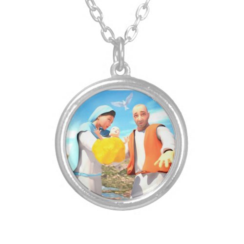 The Holy Family _ Nativity   Silver Plated Necklace