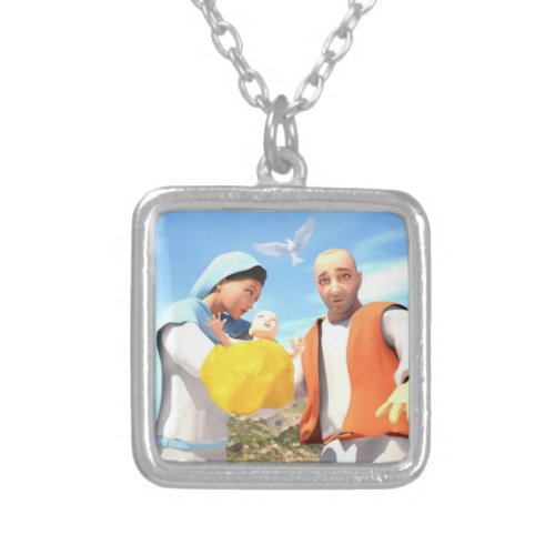 The Holy Family _ Nativity  Silver Plated Necklace