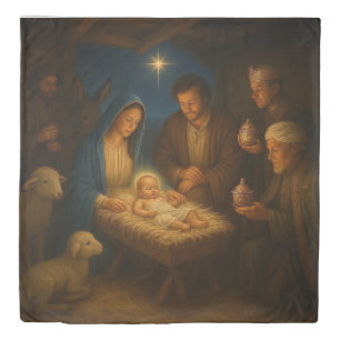 The Holy family nativity w/3 wise men Duvet Cover