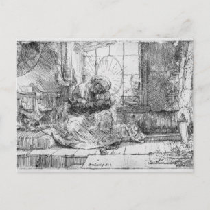 The Holy Family with a cat, 1654 Postcard