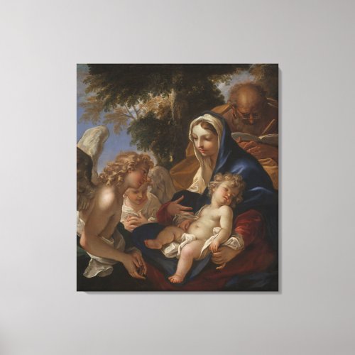 The Holy Family With Angels Canvas Print