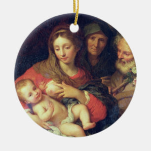 The Holy Family with Elizabeth (oil on panel) Ceramic Ornament