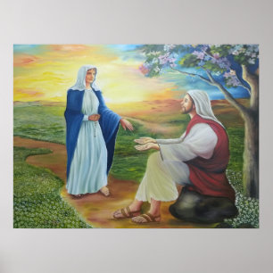 The Holy Rosary: Mary and Jesus in the Garden Poster