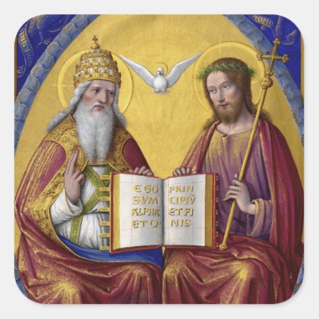 The Holy Trinity By Jean Bourdichon Circa 1508 Square Sticker