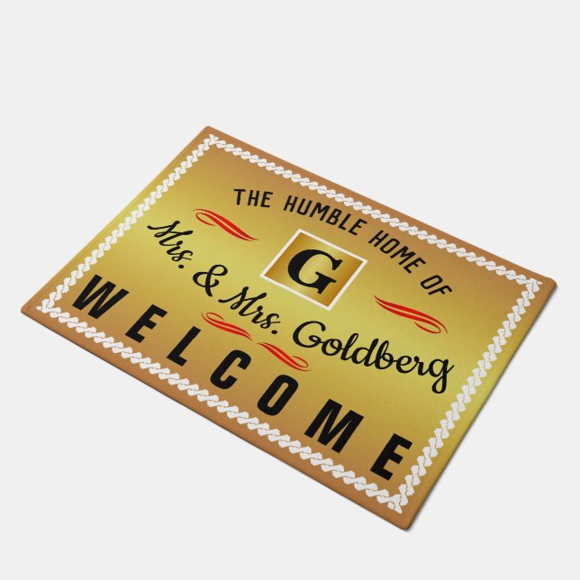 The Home of (Your Name) - Monogram (editable) Gold Doormat (Angled)