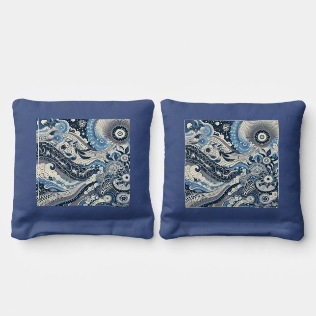 The Home Studio Indigo Bloom Cornhole Bags (Bag 1)