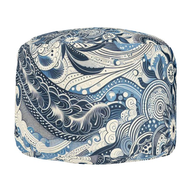 The Home Studio Indigo Bloom  Pouf (Left)