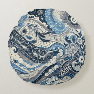 The Home Studio Indigo Bloom  Round Pillow