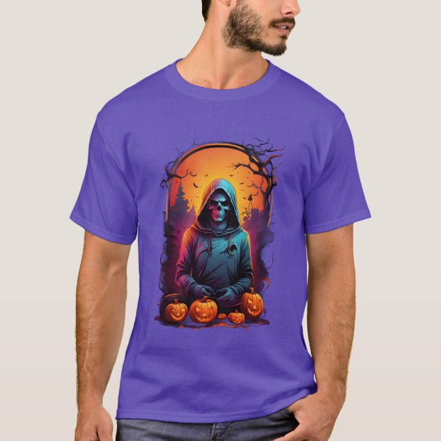 The Hooded Reaper of Halloween funny T-Shirt (Front)