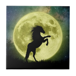 The horse and the yellow moon ceramic tile