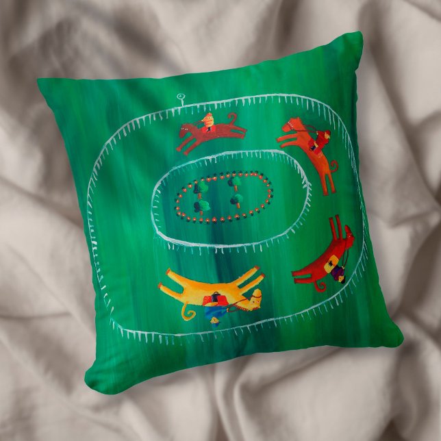 The Horse Race Modern Fine Art Acrylic Painting Throw Pillow (Creator Uploaded)