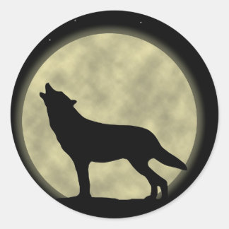 The Howling Wolf in the Night Classic Round Sticker