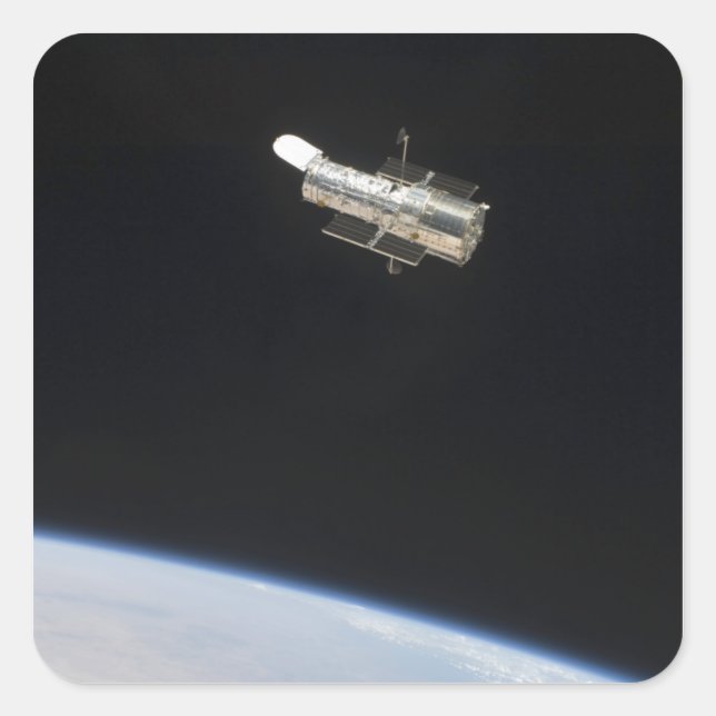 The Hubble Space Telescope in orbit above Earth 2 Square Sticker (Front)
