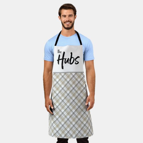 The Hubs Funny Typography Neutral Plaid Apron