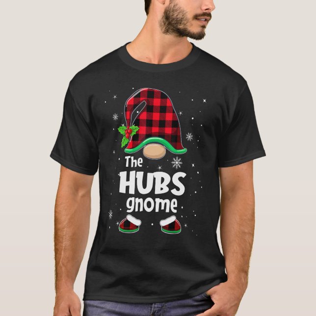 The Hubs Gnome Buffalo Plaid Christmas Matching Fa T-Shirt (Front)