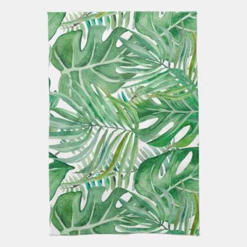 The huge leaves of palm trees and monstera kitchen towel