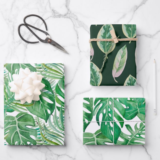 The huge leaves of palm trees and monstera wrapping paper sheets (Front)