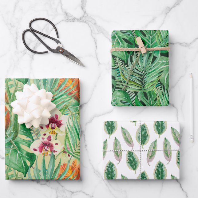 The huge leaves of palm trees and monstera wrapping paper sheets (Front)