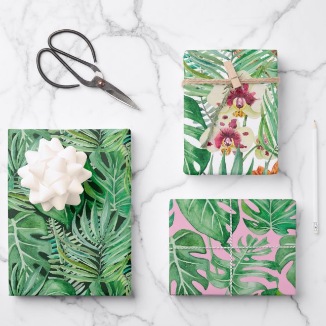 The huge leaves of palm trees and monstera wrapping paper sheets (Front)