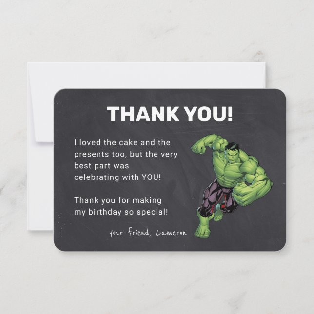 The Hulk Chalkboard Birthday Thank You Invitation (Front)
