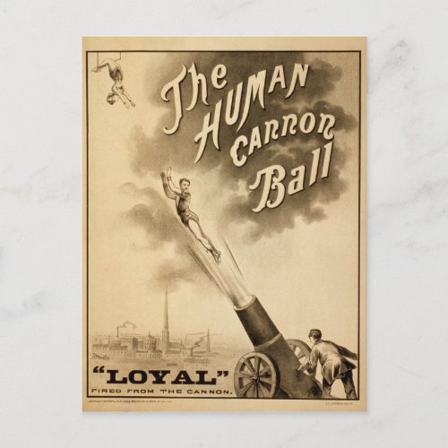 The Human Cannon Ball Vintage Circus Act Victorian Postcard