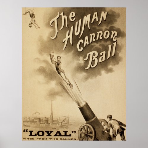 The Human Cannon Ball Vintage Circus Poster