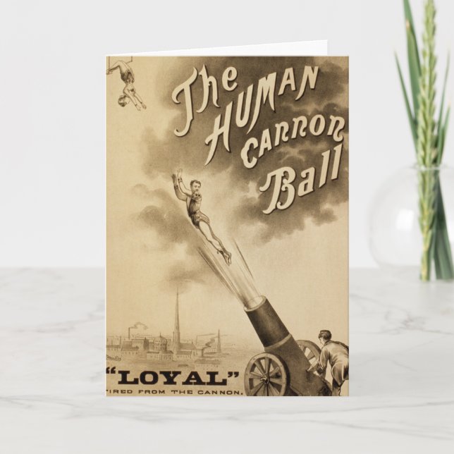 The Human Cannon Ball, Vintage Circus Poster Card (Front)