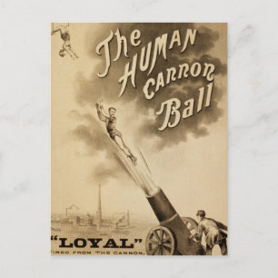 The Human Cannon Ball, Vintage Circus Poster Postcard