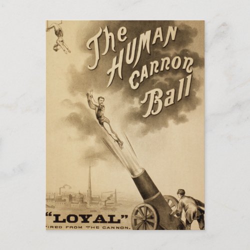 The Human Cannon Ball Vintage Circus Poster Postcard