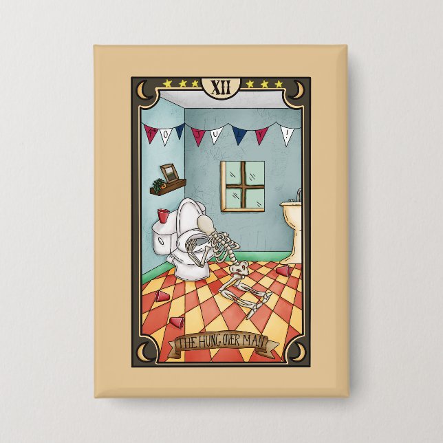 The Hungover Man | Funny Tarot Card Button (Front)