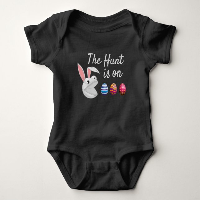 The hunt is on Easter Bunny Egg Hunt Baby Bodysuit (Front)