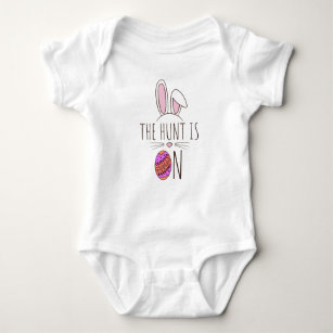 The Hunt Is On Easter Egg Hunt Bunny Adorable Cute Baby Bodysuit