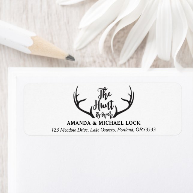 "The Hunt is Over" Antler Wedding Personalized Label (Insitu)