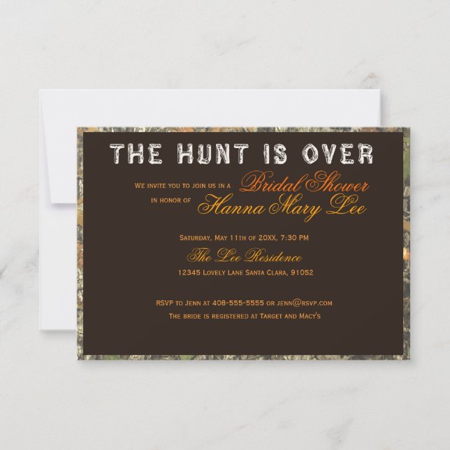 The Hunt Is Over Camo Bridal Shower Invitation (Front)