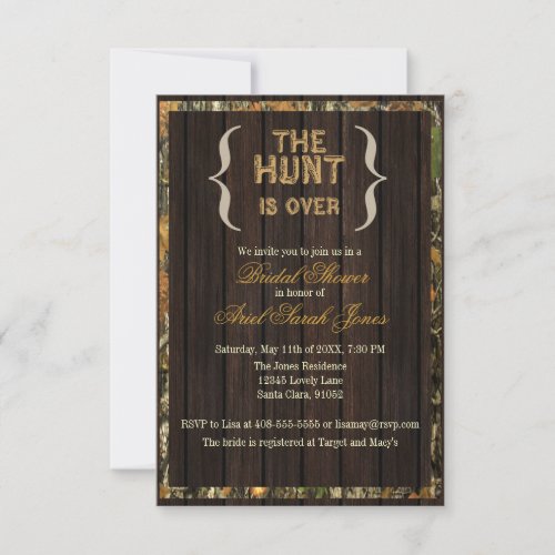 The Hunt Is Over Camo Bridal Shower Invitation