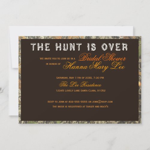 The Hunt Is Over Camo Bridal Shower Invitation