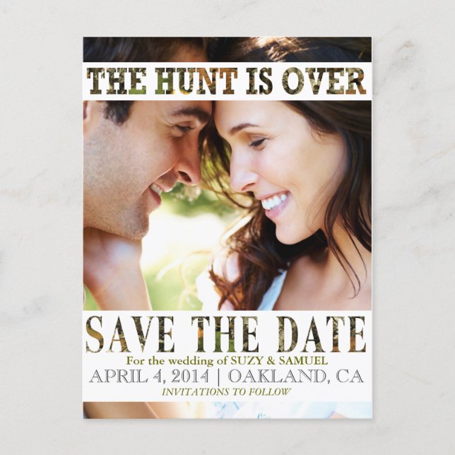 The Hunt is Over Camo Save The Date Announcement (Front)