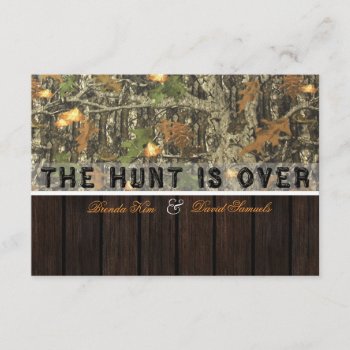 The Hunt Is Over Camo Wood Wedding Invitation by CleanGreenDesigns at Zazzle