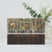 The Hunt Is Over Camo Wood Wedding Invitation (Standing Front)