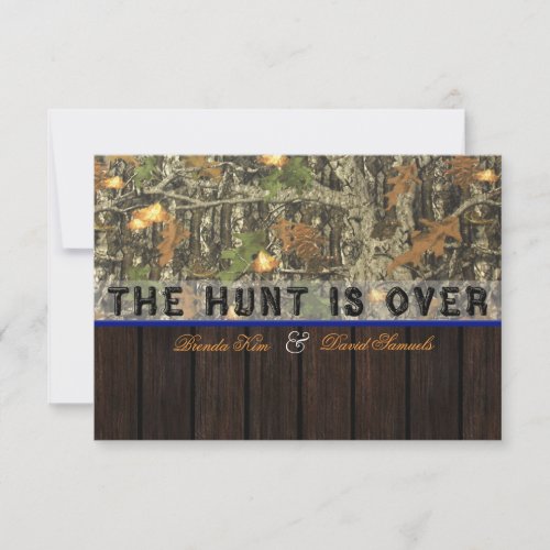 The Hunt Is Over Camo Wood Wedding Invitation