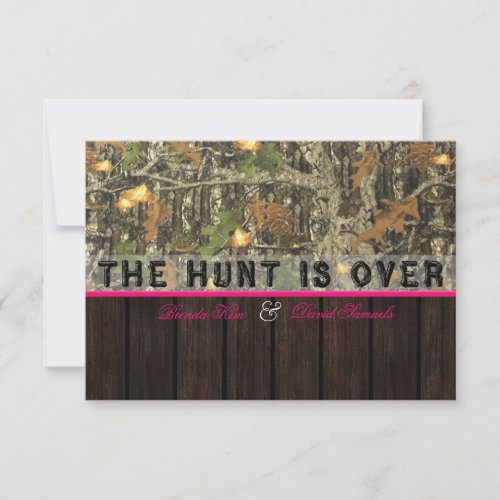 The Hunt Is Over Camo Wood Wedding Invitation