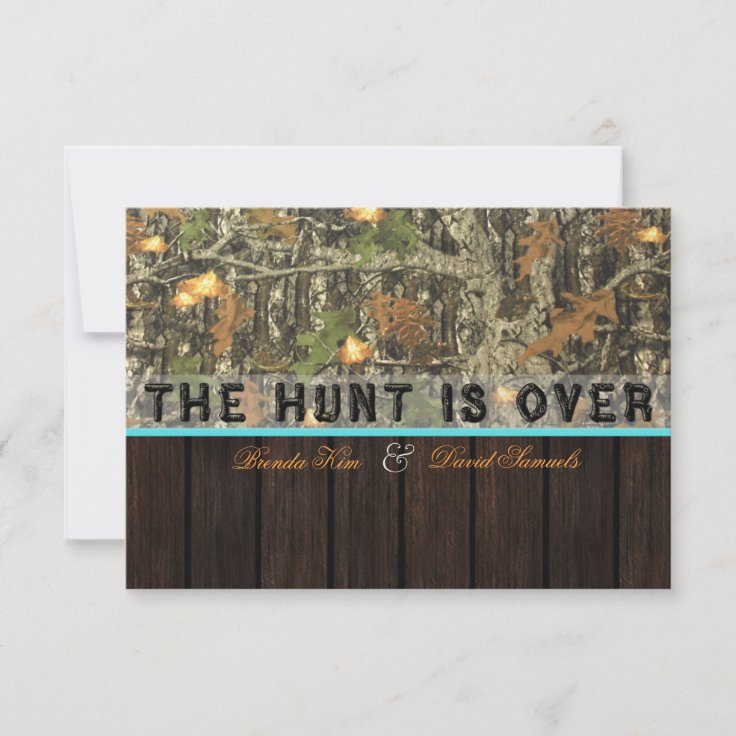 The Hunt Is Over Camo Wood Wedding Invitation Zazzle