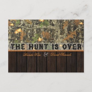 The Hunt Is Over Camo Wood Wedding Invitation by CleanGreenDesigns at Zazzle