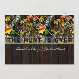 The Hunt Is Over Camo Wood Wedding Invitations
