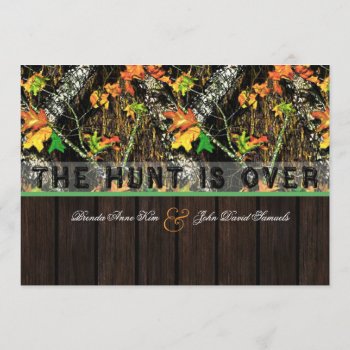 The Hunt Is Over Camo Wood Wedding Invitations by CleanGreenDesigns at Zazzle